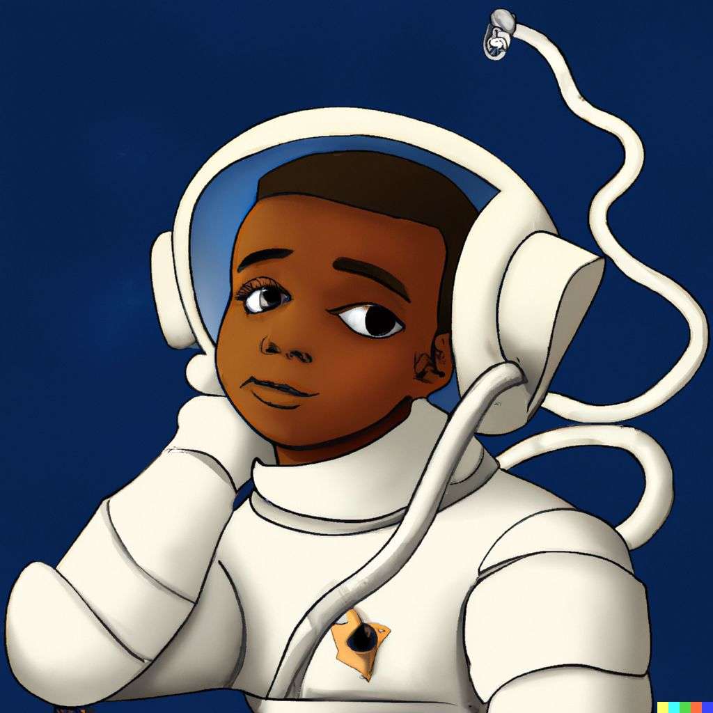 an astronaut, in the style of a mid-20th century Disney cartoon
